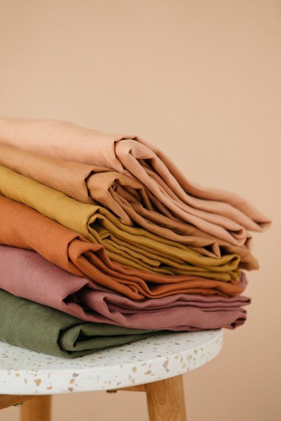 Folded Irish linen fabric ready to be made into tote bags
